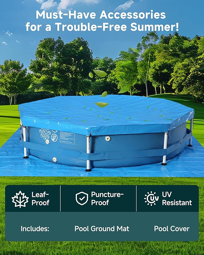 Steel Frame Round Above Ground Pools Family Swimming Pool Set for Outdoor Backyard: 12ft x 30in - Odor-Free Eco PE Material with Pool Liner and Pool Cover