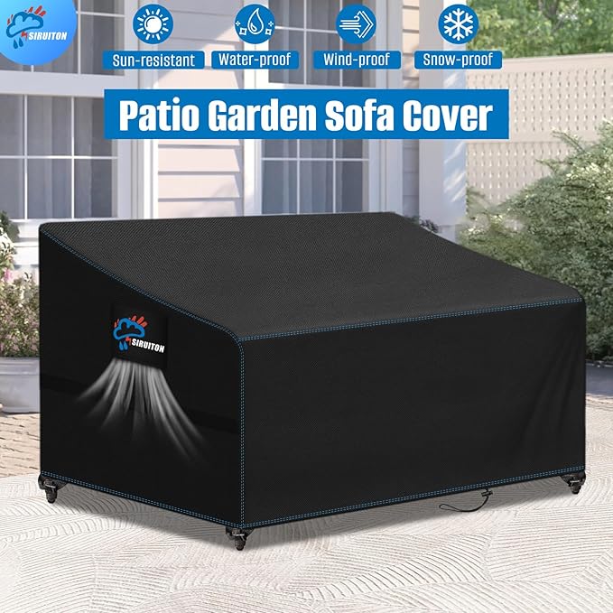 SIRUITON 2-Seat Garden Patio Sofa/Loveseat/Bench Cover 58" W x 32.5" D x 31" H,Heavy Duty 420D Oxford Waterproof Outdoor Sofa Cover, Lawn Patio Furniture Covers