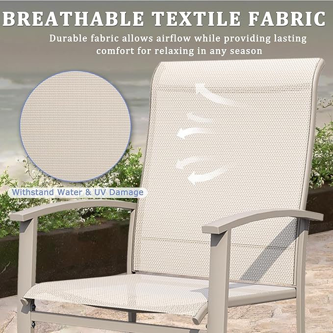 Outdoor Dining Chairs Set of 6, Stackable Patio Chairs with Metal Frame & Textilene Fabric, Perfect for Patio Garden Deck, Ivory