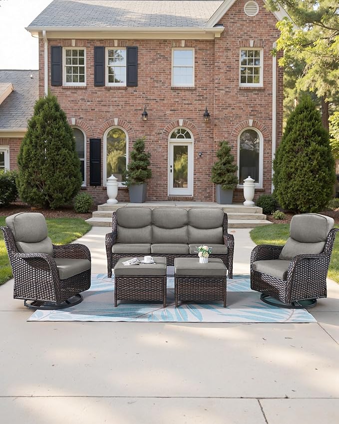 Pop 22x25/22x24 Outdoor Furniture Cushions Set of 6 - Comfortable Patio Chair Cushion for Rattan Wicker Dining Rocking Swivel Chairs Loveseat Couch L-Shape Sectional Sofa - Grey/Smile