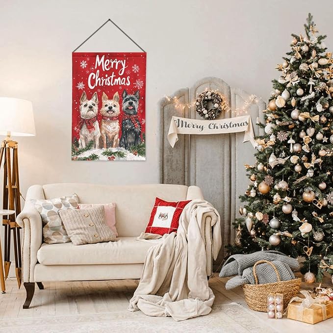 Christmas Dogs Garden Flag Vertical Double Sided Outdoor Yard Flags 12.5x18 Inch Burlap Banners Vertical Double Sided for Outdoor Decor Lawn