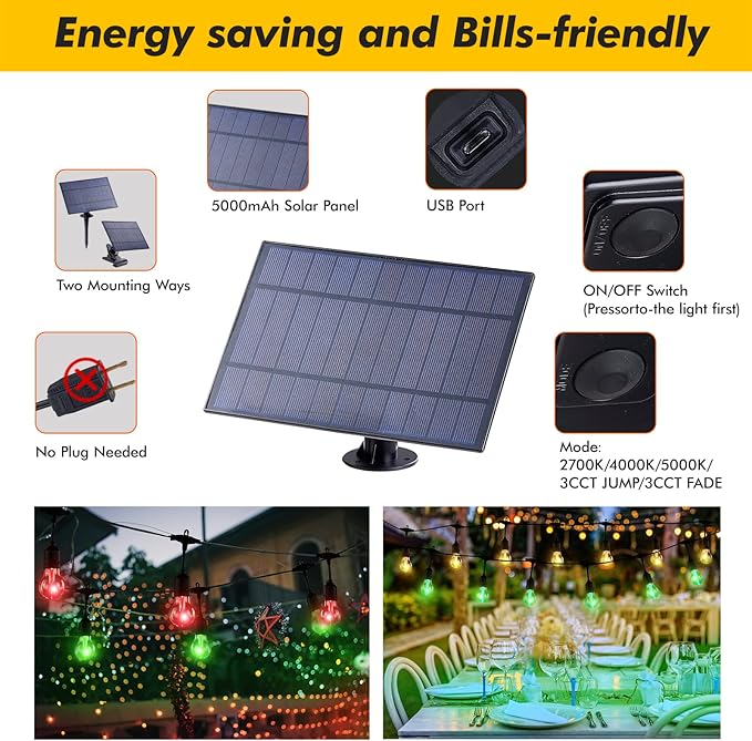 Auroraworld 96FT Commercial RGB Outdoor String Lights, Dimmable Waterproof LED Patio Lights with Remote, 30 Shatterproof Edison Bulbs for Cafe Yard Garden Party Decor