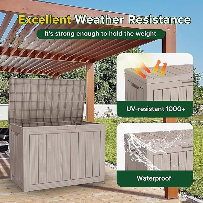 45GAL Brown Outdoor Storage Deck Box with Lock Hole- Waterproof, SGS - Tested UV Protection, Perfect for Storing Patio Pillows and Pool Floats, Sturdy Design for All - Weather Use