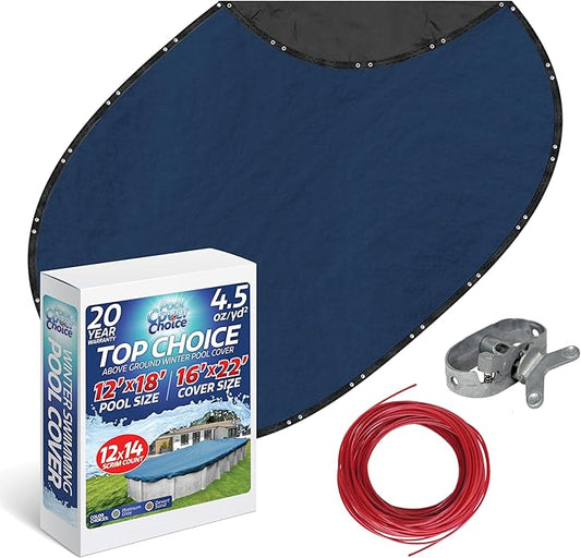 Winter Swimming Pool Cover for 12 ft x 18 ft Aboveground Oval Pool Size, Top Choice Series, Solid Material, Color - Cobalt Blue, Pool Cover Choice 201218-4CHOICE