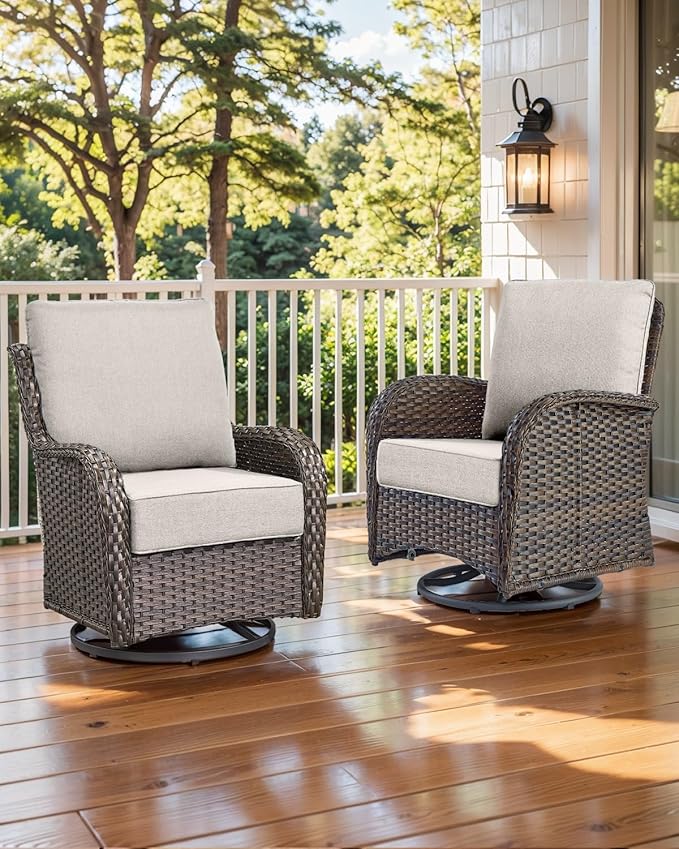 Luxury 22x24/22x25 6-Inch Outdoor Seat Cushions - Set of 2 Water Resistant Patio Chair Seat Comfortable Cushion for Rattan Dining Rocker Glider Chairs Loveseat Couch Sectional Sofa - Beige