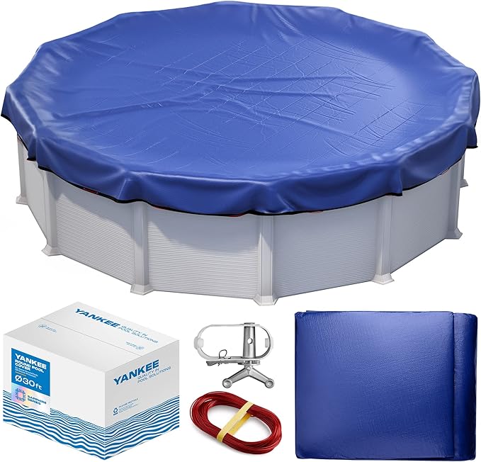 Winter Pool Cover 30 ft Round for Above Ground | Extra Thick & Durable Above-Ground Pool Cover | Sapphire Series of Premium Cold- and UV-Resistant Pool Cover | by Yankee Pool Pillow