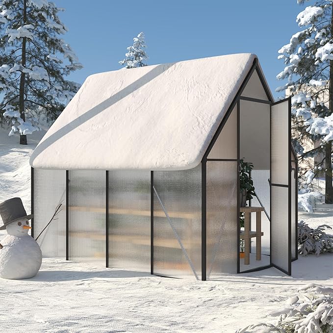 6x8 FT Greenhouse for Outdoors, Polycarbonate Greenhouse with Roof Vent, Enhanced Aluminum Large Walk-in Green House for Garden Backyard