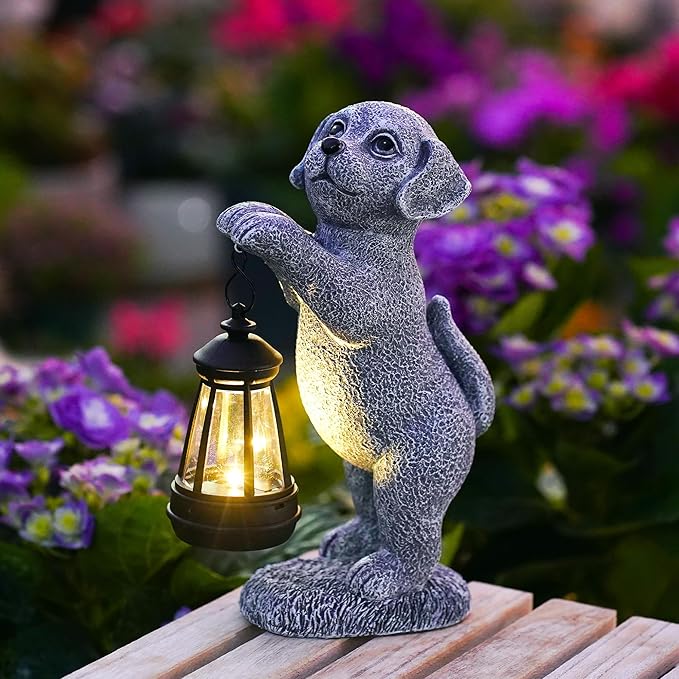 Goodeco Dog Statue with Solar Lantern - Perfect Dog Garden Statues Outdoor Decor & Ornament for Mom, Housewarming Gifts and as Yard Decorations