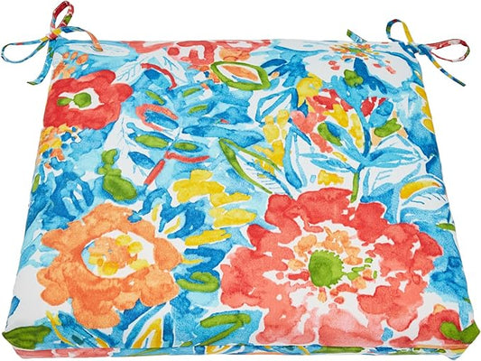 BrylaneHome Chair Cushion with Ties - 18.75" L x 18" W - Patio & Outdoor - Water, Stain & Fade Resistant - Poppy Blue