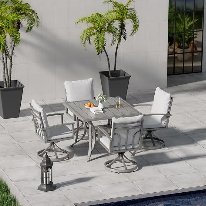 HAPPATIO 5-Piece Patio Outdoor Dining Set - All Aluminum Outdoor Patio Table and Chairs Set for 4 includes 1 Square Dining Table and 4 Swivel Dining Chairs, Patio Outdoor Dining Set for Lawn or Garden