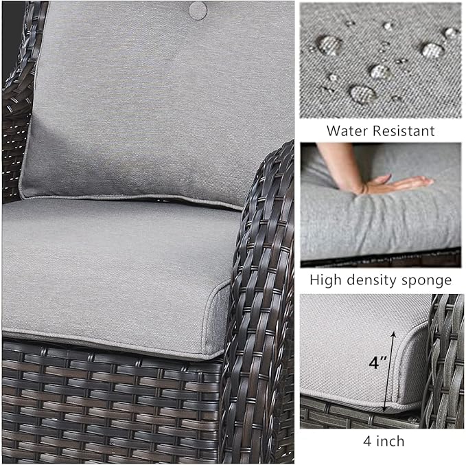 HUMMUH 9 Piece Patio Furniture PE Wikcer Outdoor Furniture Set with Sectional Sofa Swivel Patio Chairs Ottomans and Glass Coffee Table for Yard,Garden,Lawn