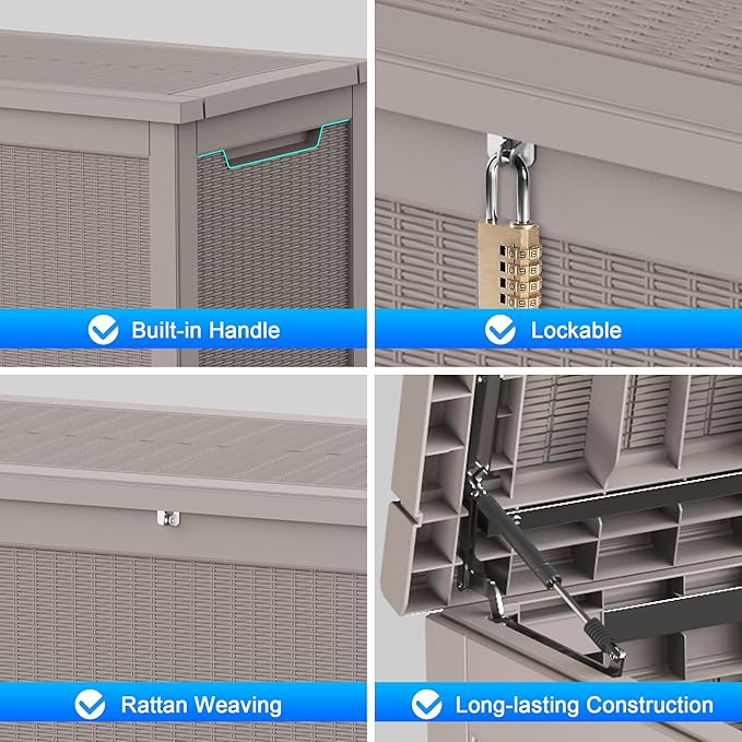 320 Gallon Deck Box, Resin Outdoor Indoor Waterproof Storage Box, Lockable Storage Box With Handle for Patio Furniture - Garden Tools - Swimming Pool Tools UV-Resistant (Grey 320 Gallon)