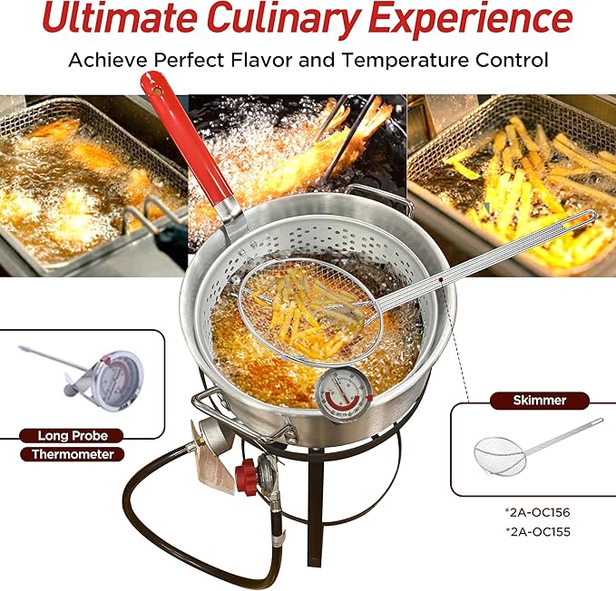 Red Mountain Valley 10.5-Quart Outdoor Propane Fish Fryer with Aluminum Filter Basket and Thermometer for frying fish, wings, 50,000 BTU Gas Propane Deep Fryer, 0-5 PSI Regulator, Full CSA Approved