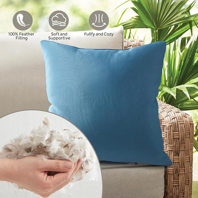 Outdoor Pillows Set of 2, 20''×20''Waterproof Throw Pillow for Patio Furniture, Feathers and Down Filled Outside Decorative Pillows Inserts for Garden, Porch Swing, Couch and Sofa