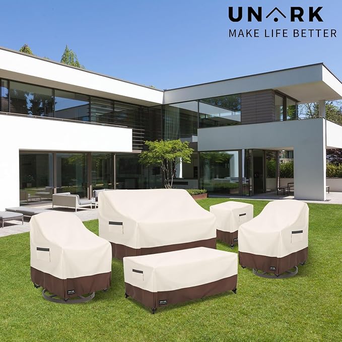 Outdoor Swivel Chair Covers Waterproof 2 Pack, Outdoor Chair Covers Patio Furniture Cover for Deck Patio Swivel Chair Heavy Duty, 33 W x 35 D x 36 H inches Beige and Brown