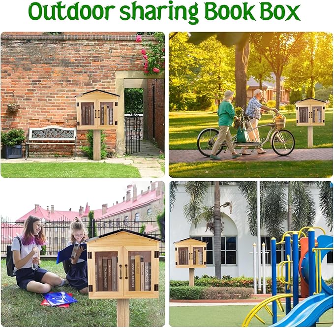 Outdoor Library Box Literature Exchange Box Outdoor Book Storage Little Wood Cabinet for DIY, Neighborhoods Community and Schools Sharing Books, Literature and Newspapers