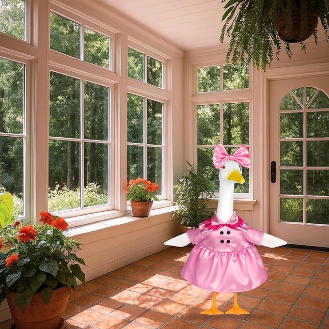 Porch Goose Outfit Flower Lawn Goose Dress Clothes for 23" Large Geese Statue Outdoor Patio Yard Lawn Art Decoration