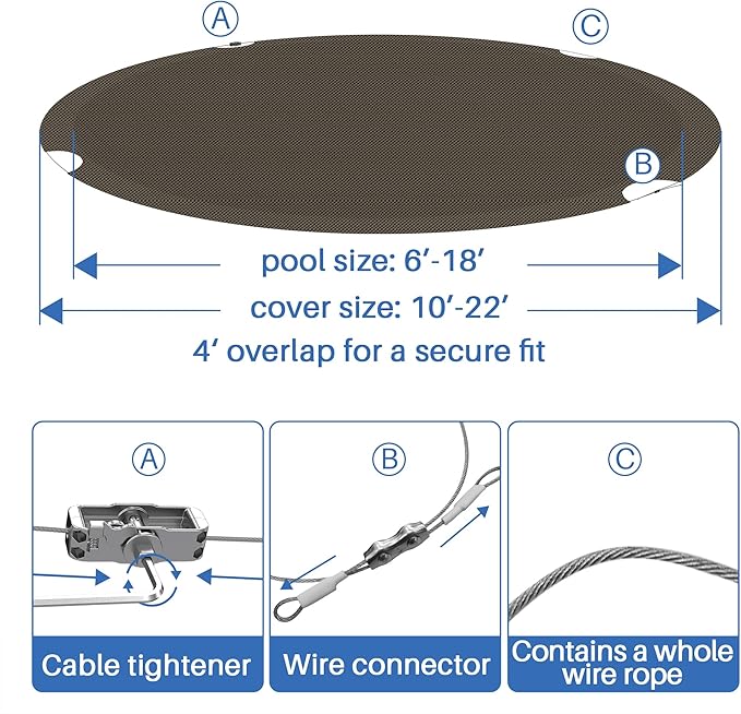 ECOOPTS 14 ft Round Pool Cover for Above Ground Pools, Swimming Pool Cover Protector Winter Safety Cover (Brown)
