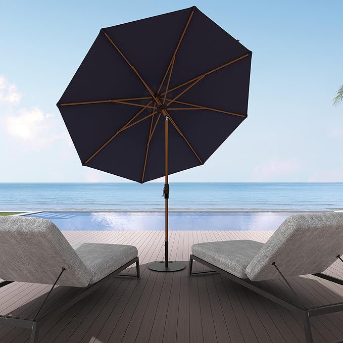 Midtown Umbrellas Wooden 2-9 Feet Outdoor Patio Umbrella, Terylast Navy Blue Fabric, Aluminum Frame For Backyard Umbrella, Deck Umbrella, Garden Umbrella & Pool Umbrella - Wooden Pole