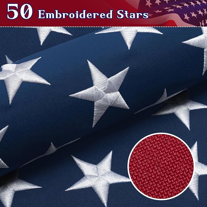 American Flag 5x8 Ft Indestructible Outdoor, Long Lasting, Heavy Duty, TearProof Polyester, Fade Resistant, High Wind US Outside Flags with Embroidered Stars, Sewn Stripes, Brass Grommets