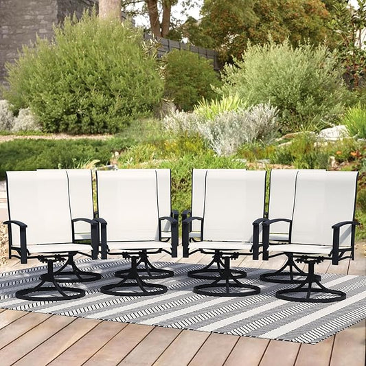 Patio Swivel Chairs Set of 8, Outdoor Swivel Chairs with Armrest, High Back Patio Chair with Metal Frame, All-Weather Outdoor Dining Chair for Deck, Porch and Lawn, Oyster Beige