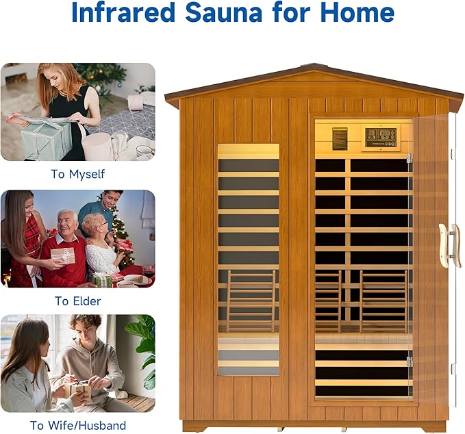 Outdoor Sauna 3 Person, Far Infrared Sauna for Home Low EMF, Wooden Spa Dry Saunas Room with Infrared Lighting and Bluetooth Speakers, 7 Colors Chromotherapy for Outdoor, Indoor and Gym