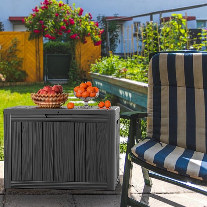 Vixzen 46 Gallon Resin Deck Box, Lockable Outdoor Storage Box for Patio Cushions Storage Furniture,Garden Tools, Pool Supplies, Weatherproof and UV Resistant,Black