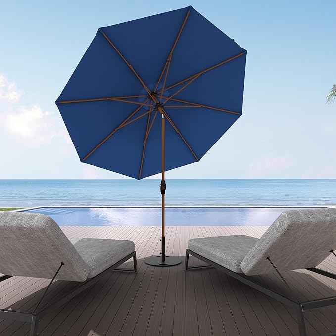 Midtown Umbrellas Sunbrella Umbrella Outdoor Patio Umbrella 2-8 Feet in Dark Blue Acrylic Fabric - Auto-Tilt Aluminum Frame For Backyard Umbrella, Deck Umbrella & Porch Umbrella - Wooden Pole