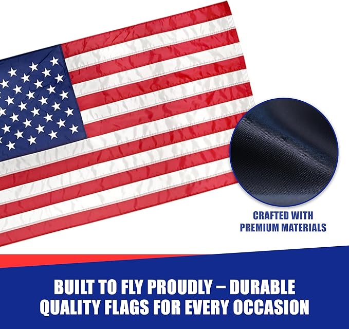 Super Tough 12ft x 18ft Nylon American Flag | Embroidered Stars and Sewn Stripes | Brass Grommets | Heavy-Duty Outdoor Flag | Fade Resistant American Flag Made in USA | All Weather Nylon