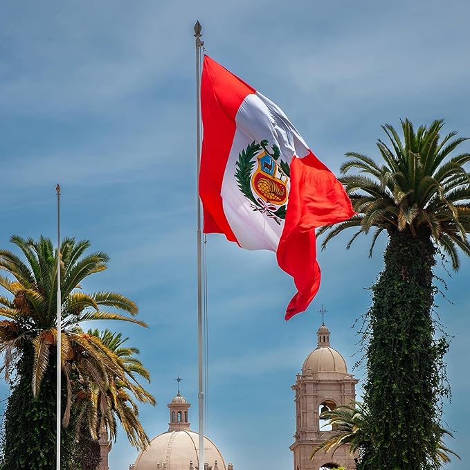 Peru Peruvian Flag 3x5 ft Outdoor, Double Sided 3 Ply Heavy Duty Peru National Country Flag, 100% Quality Polyester Peruvian Banner with Brass Grommets 4 Rows Stitches