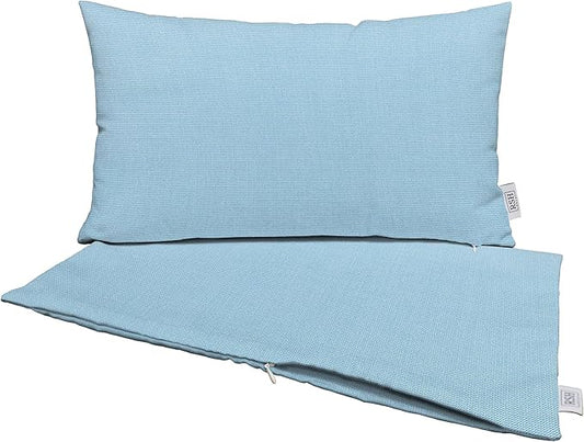 RSH DECOR: Sunbrella Pillow Covers Set of 2 | Covers Only - 26" x 16" | Outdoor Lumbar Pillow Covers Crafted with Sunbrella Performance Fabric | Canvas Air Blue