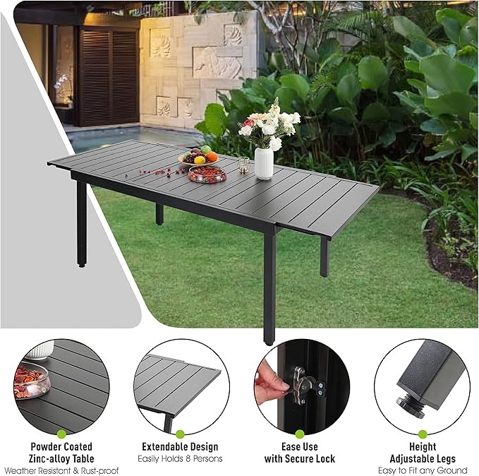 Sophia & William Patio Dining Set 9 Pieces, 8 Aluminium Patio Dining Chairs with 1 Extendable Dining Table for 6-8 Person, Patio Table and Chairs for Outdoor Lawn (Grey)