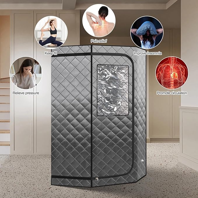 Smartmak Portable Steam Sauna, Full Body Sauna Tent for Home, Personal Home Sauna Box, with 4L & 1500W Steamer, Remote Control, Upgraded Folding Chair