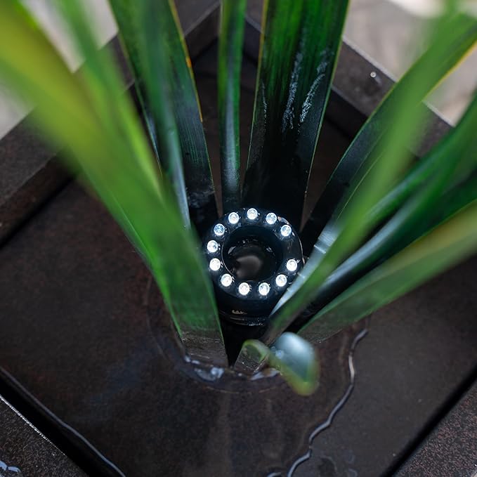 XBrand Metal Sculptural Multi-Tiered Flower Water Fountain, w/LED Lights, Multicolored, 39" Tall