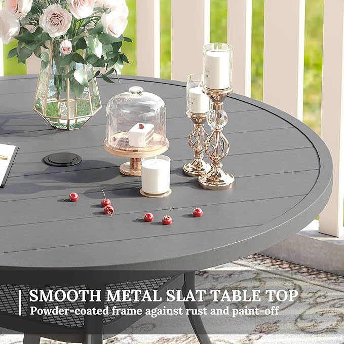 VICLLAX Patio Dining Set for 6, 7 Pieces Outdoor Furniture Includes 47.2" Round Patio Table with Umbrella Hole and 6 Outdoor Swivel Chairs for Lawn Garden, Grey Tabletop and Grey Fabric