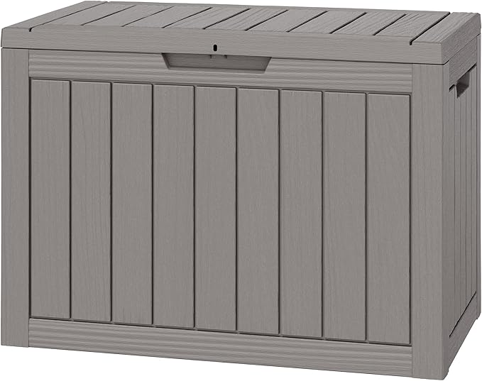 Outdoor Storage Box, 45 Gallon Outside Deck Box Waterproof,Resin Outdoor Storage Cabinet With Lockable Lid,Backyard Storage Bench For Garden Tools,Patio Cushions, Pool Tools, Package Delivery