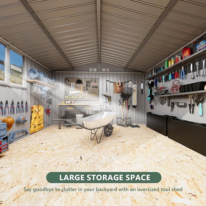 8x6 FT Outdoor Storage Shed, Metal Shed with 1 Window & Lockable Door, Heavy Duty Tool Sheds, Outside Waterproof Storage Building