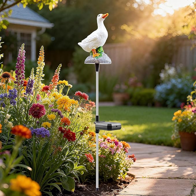 Solar Porch Goose Statue Garden Decor, 29 inch with Motion-Activated Sound Outdoor Decor for Lawn Patio Yard Balcony - Unique Gift for Garden Lovers