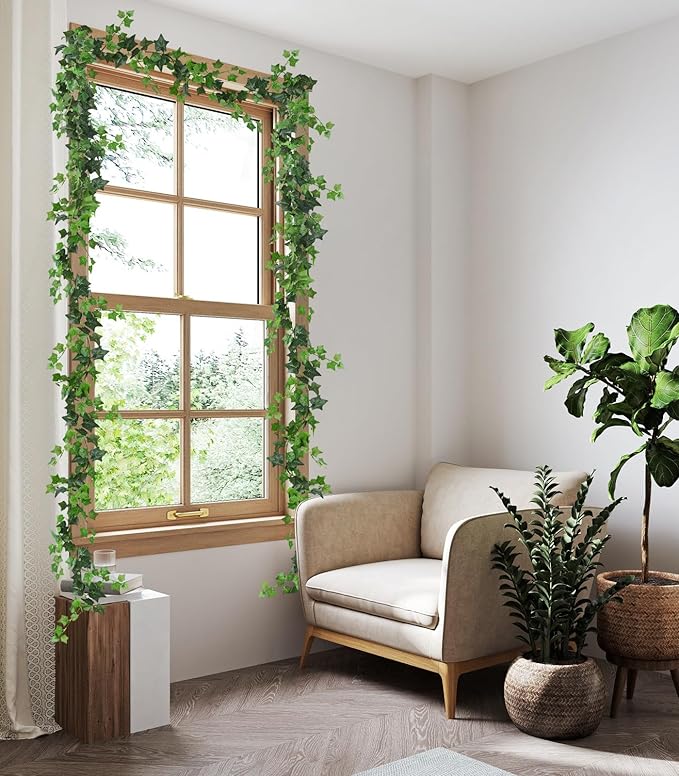 RECUTMS 2Pcs Fake Vines 74.8inch Artificial Ivy Garland Hanging Plants with Silk Leaves Greenery Decoration for Indoor Outdoor Wedding Home Kitchen Garden Office