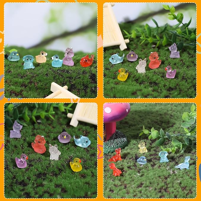 100 Pcs Tiny Resin Animals to Hide, Mini Luminous Resin Animals Bulk for Miniature Fairy Garden Accessories Micro Landscape Aquarium Cake Potted Plants Dollhouse Moss Patio Home Decor Crafts