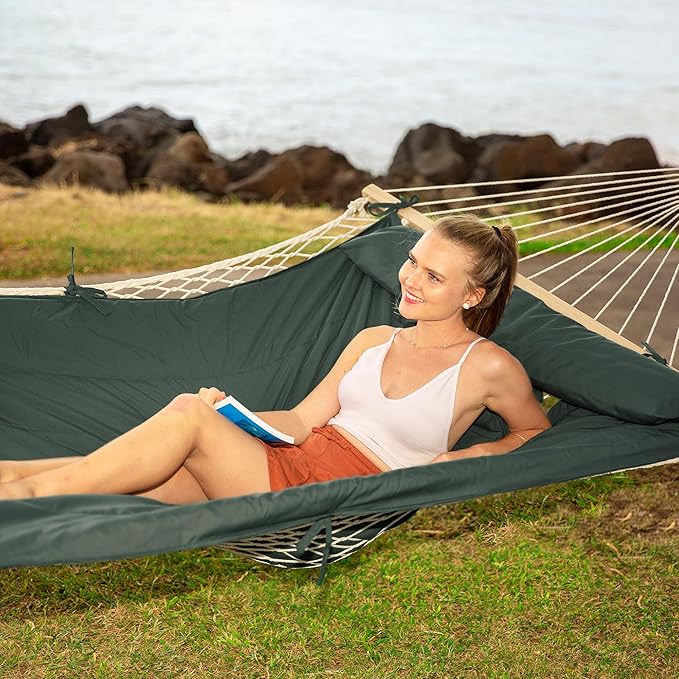 SUNCREAT Hammocks Replacement Hammock for Stand, 475 lbs Capacity, Two Person Backyard Hammock with Pad for Outside, Green Gray