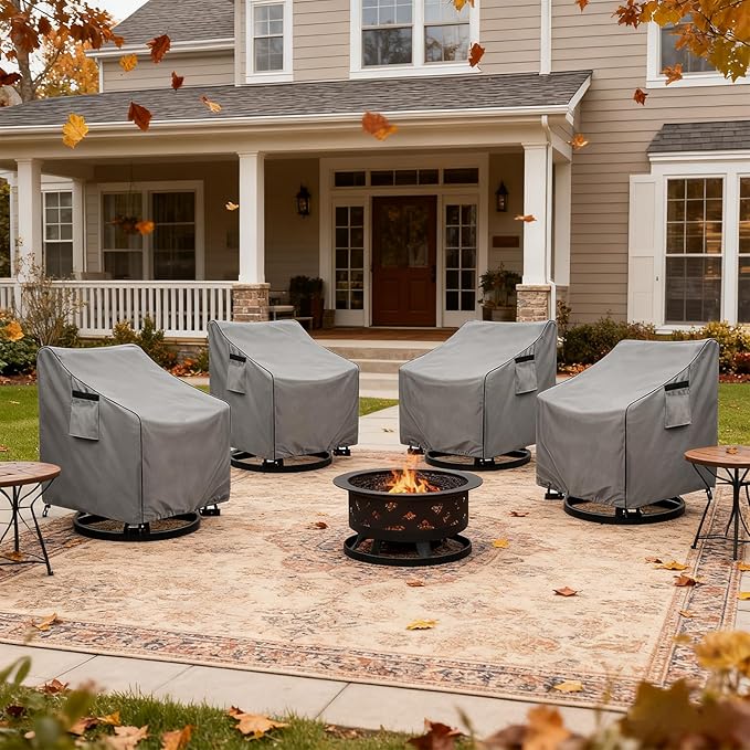okcool Patio Swivel Chair Cover 4 Pack,Waterproof Heavy Duty Outdoor Chair Covers,Outdoor Swivel Chair Cover for Patio Furniture Covers(33 W x 35 D x 38.5 H inches),Grey