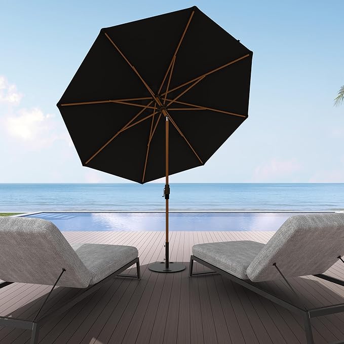 Midtown Umbrellas Wooden 2-9 Feet Outdoor Patio Umbrella, Terylast Ebony Fabric, Aluminum Frame For Backyard Umbrella, Deck Umbrella, Garden Umbrella & Pool Umbrella - Wooden Pole