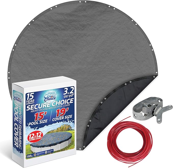 Winter Swimming Pool Cover for 15 ft Aboveground Round Pool Size, Secure Choice Series, Solid Material, Color - Granite Gray, Pool Cover Choice 3315-4CHOICE