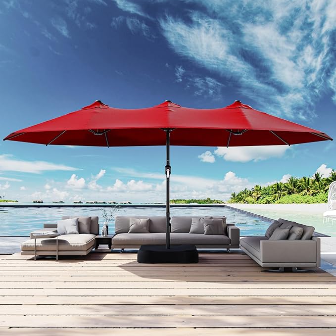 Joyside 15FT Large Patio Umbrella with Base Included, Outdoor Double Sided Umbrella, Rectangle Umbrella with Crank Handle, 12 Sturdy Ribs for Deck, Porch and Pool