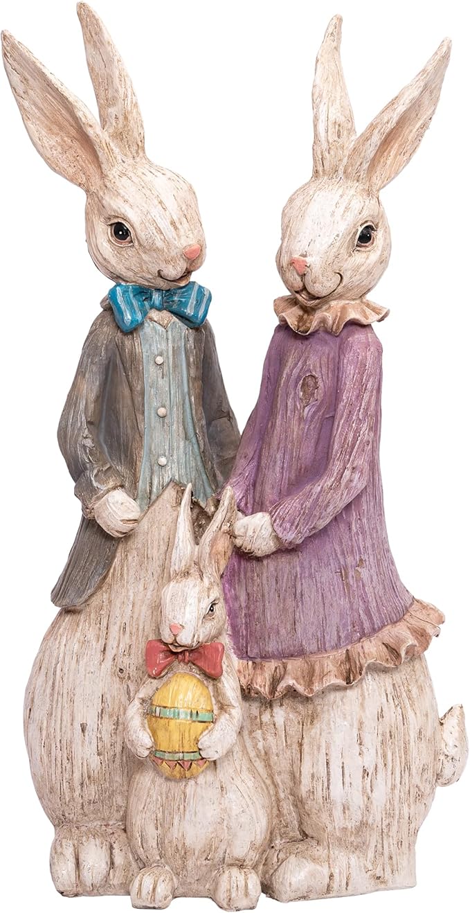 Topadorn Rabbit Family Statue Home Decor Resin Sculptured Hand Painted Figurine Creative Craft Cute Decoration Gift for Kids Womens Decorative Garden Yard Room