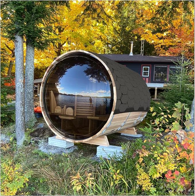 Smartmak Customized Outdoor Barrel Steam Sauna, 2-10 Person Canadian Hemlock/Red Cedar Traditional Wood Sauna Room with 220V ETL-Certified Heater, Backrest Headrest, Rocks, Light Accessories Included