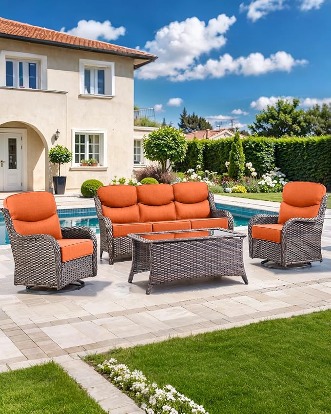 Luxury 22x24/22x25 6-Inch Smile Outdoor Sofa Cushions Set of 3 - Memory Foam Deep Seat Patio Furniture Cushion for Wicker Dining Chair Loveseat 3-Seater L-Shape Sectional Sofa - Orange