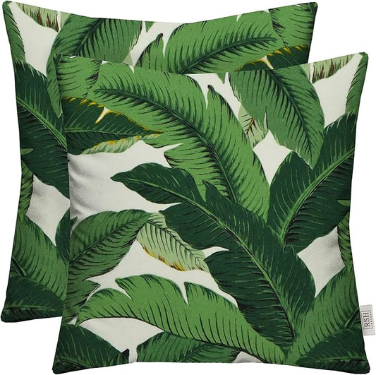 RSH Décor: Set of 2 Square Throw Pillows | Indoor/Outdoor All Weather Polyester Fabric | Decorative Accent Pillows for Patio Furniture | Reversible | 20" x 20" | Swaying Palms Aloe