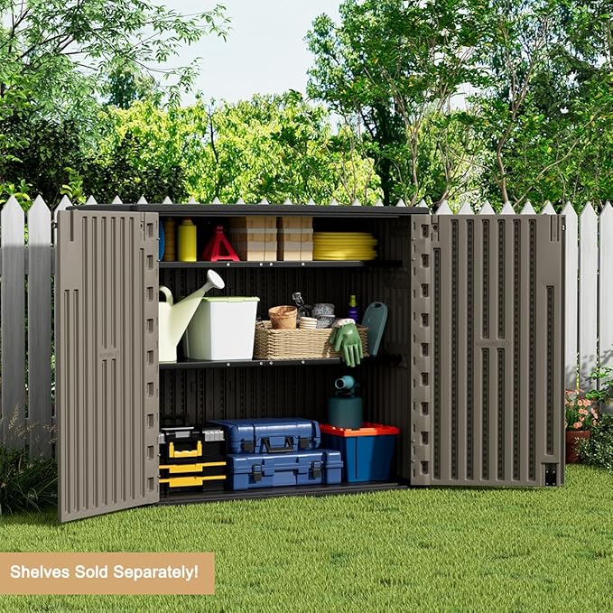 KINYING Long Metal Shelving for 37 Cu.ft Horizontal Shed and 57 Cu.ft Vertical Shed,49.2in * 15.7in, Easy Assembly,Black
